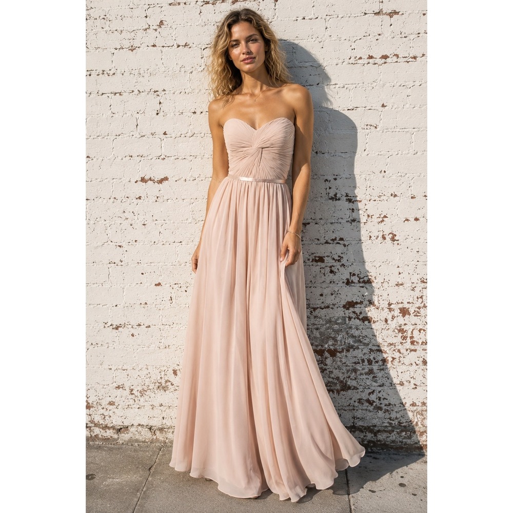 May Queen Blush‎ Chiffon Strapless Corset Maxi Dress Romantic Bridesmaid Y2K 12